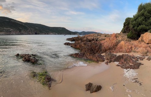Morning atmosphere on the beach, Plage d'Arone, Corsica, France