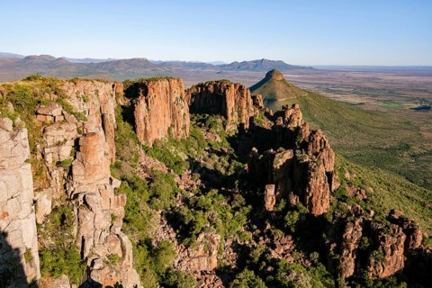 View of the Valley of Desolation, eroded rock needles from Dolorit, Camdeboo National Park,