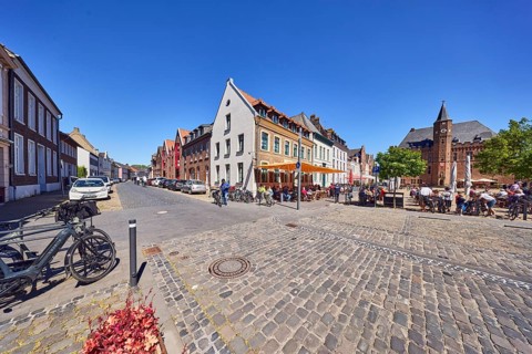 Old town, historic city center, historic residential buildings and commercial buildings,