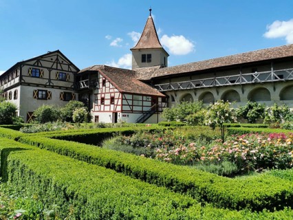 Castle Garden, Restored Towerman's House and the White Tower, Harburg Castle, Harburg, Donau-Ries