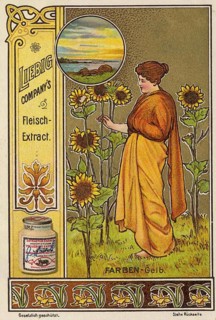 Picture series The colors, yellow, a woman in a flowing yellow robe in the middle of a field of