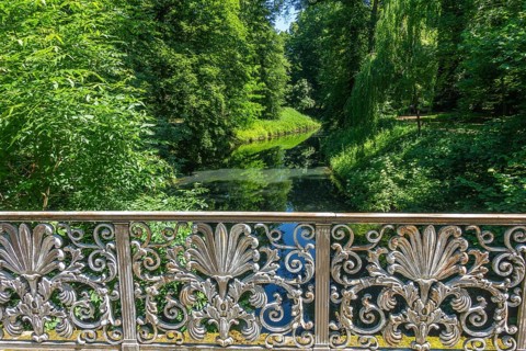 Forged railing on a bridge in the castle park, Kromeríž, Zlínský kraj, Czech Republic