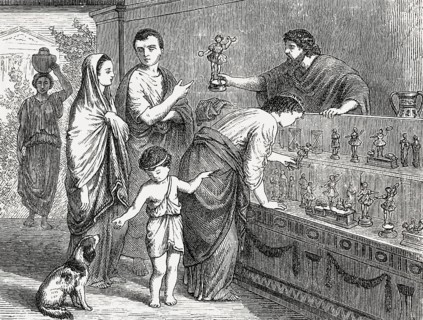 A shop selling statues of domestic Lares, guardian deities in ancient Roman religion