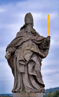 Statue, sculpture of St Burkardus, first bishop of Würzburg, Burkard, Burkhard, on the old Main