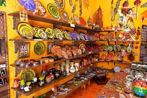 Arts and crafts and souvenir shop in the historic centre of Agüimes, Gran Canaria, Canary Islands,