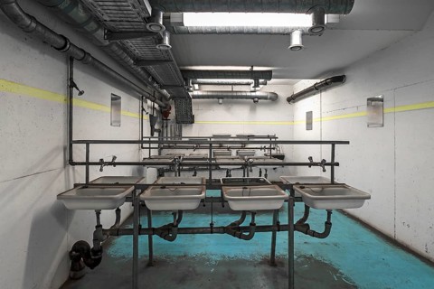 Women's washroom in the disused nuclear bunker, built for 2, 400 people in the 1970s under