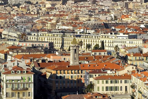 Nice on the Cote d' Azur in southern France old town, overview, aerial view, France
