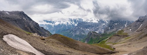 View of steep mountain peaks, cloud-covered mountain landscape, Rote Härd, Bernese Alps, Bernese