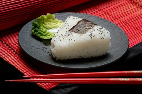 Onigiri, Japanese rice on plate, rice balls