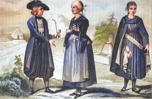 Traditional clothing styles and culture from the 19th century. Czech Republic, residents of Prague,