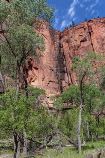 Light flow at the Temple of Sinawava waterfall in Zion National Park, Utah