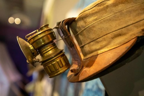 Matewan, West Virginia - A miner's carbide lamp on display at the West Virginia Mine Wars Museum.