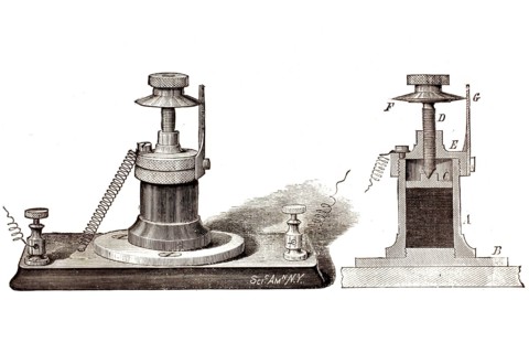 Charcoal rheostate by Thomas Alva Edison. This instrument served as a precisely adjustable