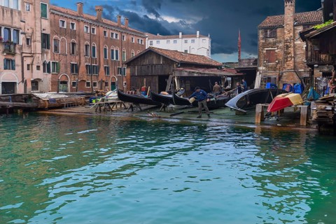 Boatyard for Venetian gondolas in the Dorsoduro district, Venice, Venice, Italy