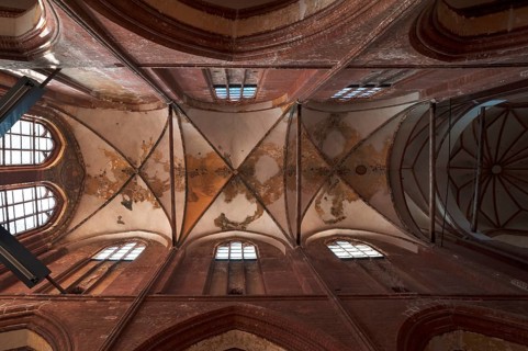Ceiling vault of St Georgen, Gothic brick building of the 14th century, under reconstruction,