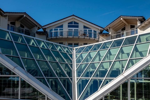 Spa architecture on the Baltic Sea promenade in Binz, Rügen, Mecklenburg-Western Pomerania, Germany