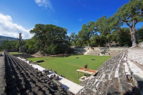 Plaza de los Jaguares, Copán Archaeological Site, Mayan Ruined City in the Rainforest or Jungle,