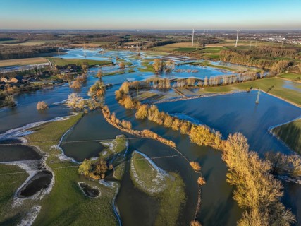 Selm, North Rhine-Westphalia, Germany, flood on the Lippe, river in the Ruhr area, the fields, the