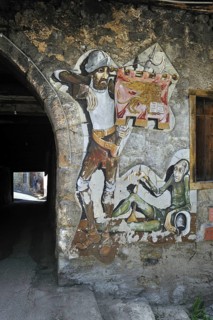Murals on houses at Cibiana di Cadore, Dolomites, Italy