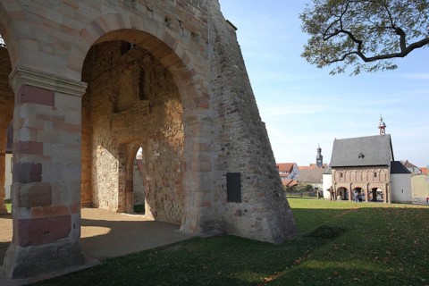 Monastery and Carolingian UNESCO King's Hall, historic gatehouse, Lorsch, Hesse, Germany