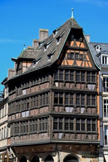 Historic façade of the Maison Kammerzell restaurant, Strasbourg, Département Bas-Rhin, Alsace,
