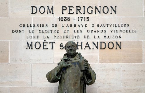 Dom Perignon statue, headquarters of the champagne brand Moët & Chandon, part of the luxury goods