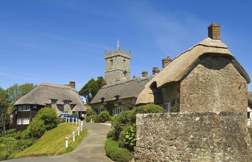 The Village Godshill on the Isle of Wight thatched roof houses in the village of Godshill