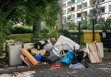 Domestic waste stored on public road land, Potsdam, Brandenburg, Germany