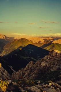 Thaneller summit at sunset in the Lechtal valley in Tyrol with a wonderful view of the surrounding