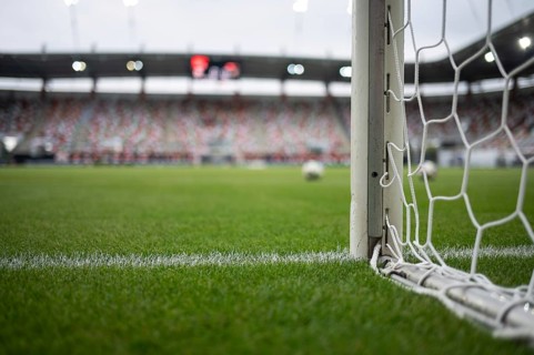 Detail of the goal post at the football pitch in Lubin, Poland