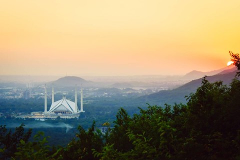 Islamabad, Pakistan - 12th september, 2023: The Faisal Mosque - fifth-largest mosque in the world.