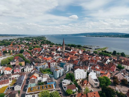 Aerial view of the town of Radolfzell am Lake Constance with the Radolfzeller Münster, Konstanz