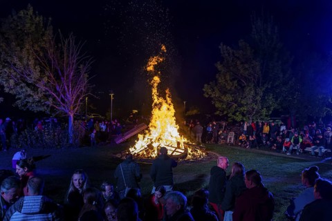 Easter bonfire on the Elbe meadows in Bad Schandau, Bad Schandau, Saxony, Germany