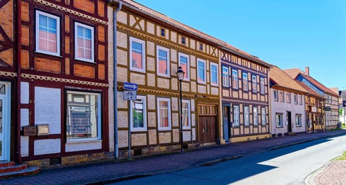 Half-timbered houses in the old town of Oebisfelde in the UNESCO Biosphere Reserve Drömling