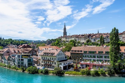 View of the city of Bern, houses on the river Aare, Bern, Canton of Bern, Switzerland