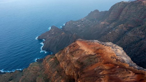 Aerial view, cliffs, red earth, erosion, La Gomera, Canary Islands, Spain