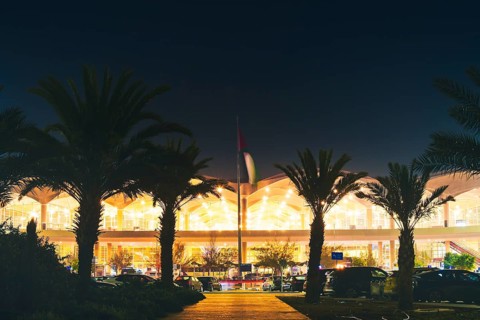 Amman, Jordan - 17th december, 2025: Amman Jordan airport terminal timelapse at night, glowing
