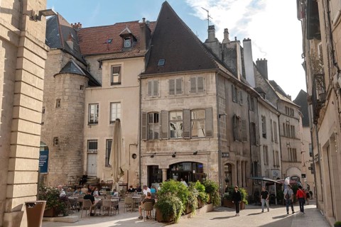 Dole, France. September 20th 2024 Café culture and beautiful architecture of Dole in the Jura