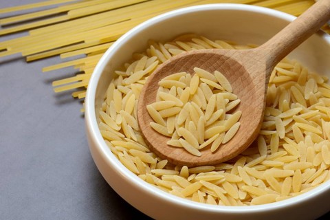 Semi di Orzo, Italian pasta in the form of barley grains, and spaghetti, pasta from Italy