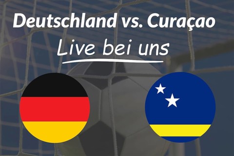 Announcement Public Viewing GERMANY VS. CURACAO with the message LIVE WITH US. In the background