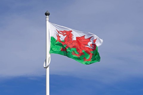 Welsh flag, Mumbles Head, Gower Peninsula, Swansea Bay, Wales, United Kingdom