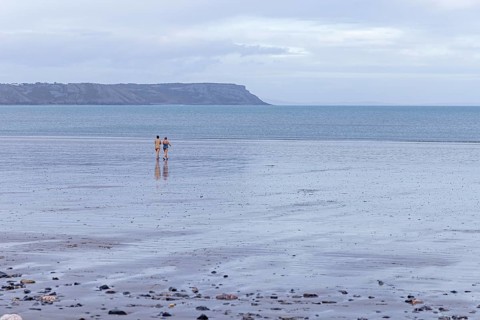 Beach, sea, people, Oxwich Bay, Gower Peninsula, Wales, United Kingdom