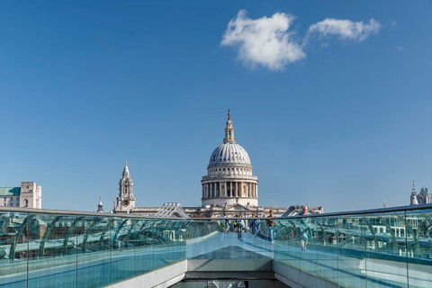 St Paul's Cathedral and Millennium Bridge, London, England, Great Britain