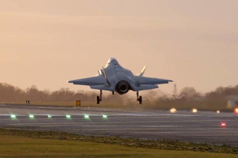 Lockheed Martin F-35 Lightning II military jet aircraft of the United States air force USAF flying