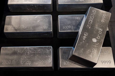 Silver bars with embossed numbers in Lubin, Poland