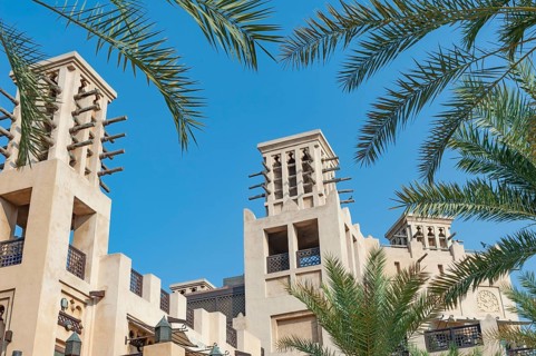 Dubai, United Arab Emirates. June 30th 2019. Traditional Emirati Wind Towers at the Jumeirah Beach