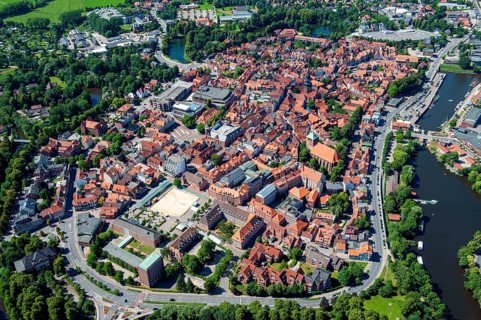 Stade, city, city centre, harbour, aerial view, Lower Saxony, Germany