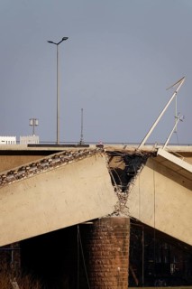 Partially collapsed Carola Bridge Dresden on 7 March 2025, Dresden, Saxony, Germany