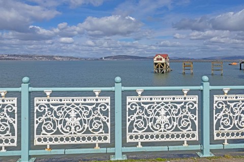 Mumbles Pier, Boathouse, Rescue Station, Mumbles Head, Gower Peninsula, Swansea Bay, Wales, Great