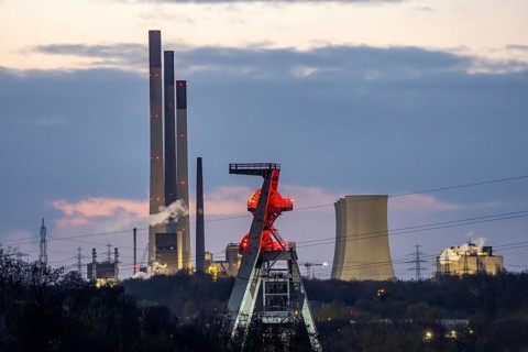 Backdrop of the UNIPER Scholven power plant, in the north of Gelsenkirchen, the former coal-fired